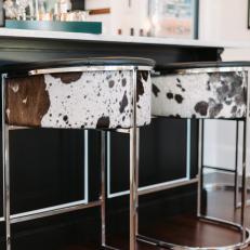Contemporary Chrome Barstools With Cowhide Upholstery