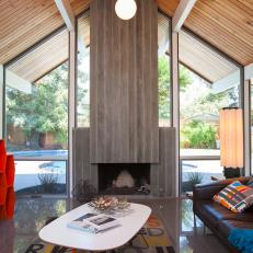 Contemporary Living Room With Vaulted Ceiling And Fireplace