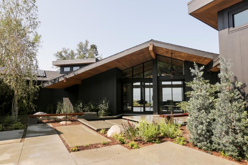 Midcentury Modern Home Exterior Featuring Landscape And Hardscape