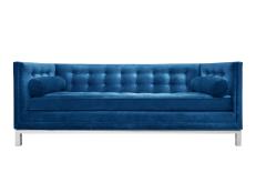 blue tufted sofa