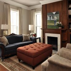 Traditional Living Room With Wood Fireplace Surround