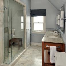 Neutral Transitional Spa-Style Bathroom With Marble Floor