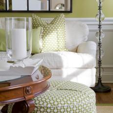 Green Transitional Living Room With Wainscoting