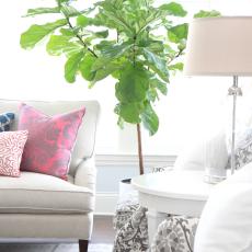 Patterned Pillows Add Color to Transitional Living Room