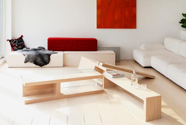 Modern Living Room with Wood Plank Table