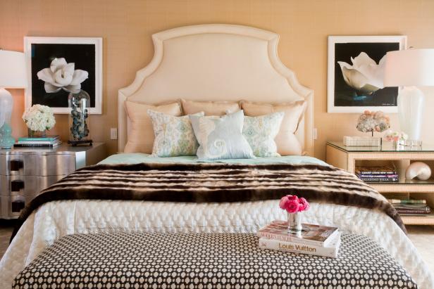 Peach Bedroom With Elegant Cream Headboard HGTV
