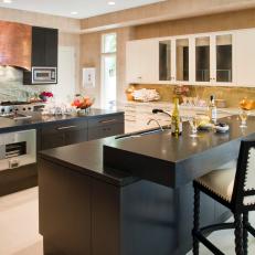 Contemporary Kitchen With Black and White Cabinets