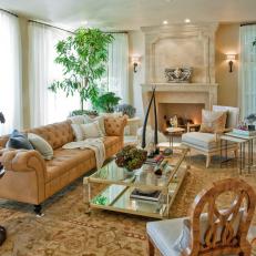 Neutral Mediterranean Living Room With Chesterfield Sofa