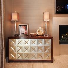 Metallic Media Cabinet Design Adds Glamour to Living Room