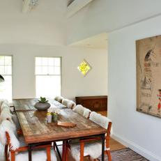 Transitional Dining Room with Rustic Dining Table