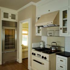 Neutral Kitchen with Vintage Stove and Range Hood