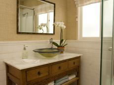 Neutral Transitional Bathroom With Chinese Cabinet Vanity