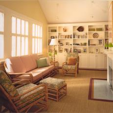 Cottage-Style Sitting Room With Built-In Bookcase