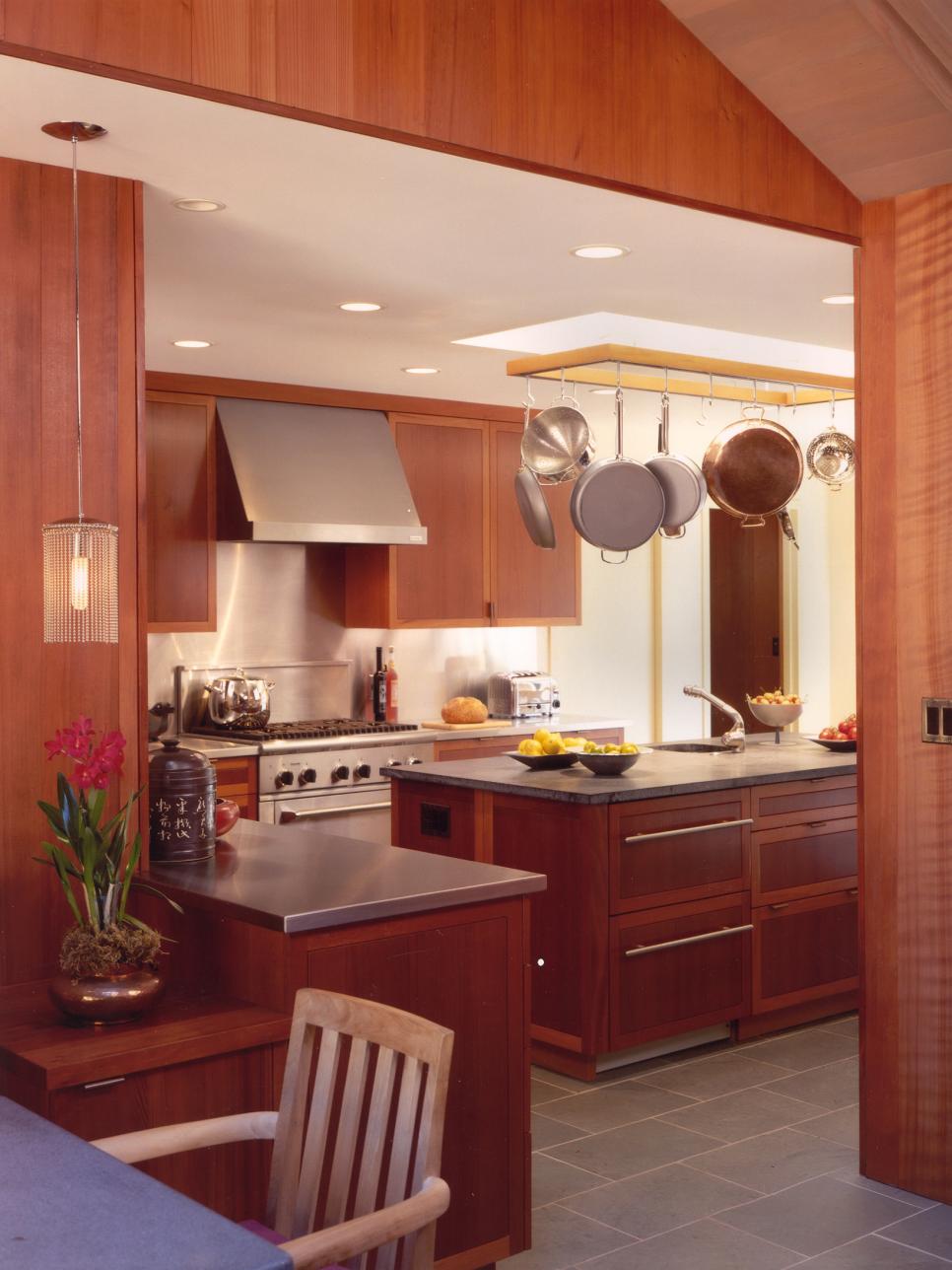 Contemporary Wood Kitchen With Stainless Steel Countertops ...