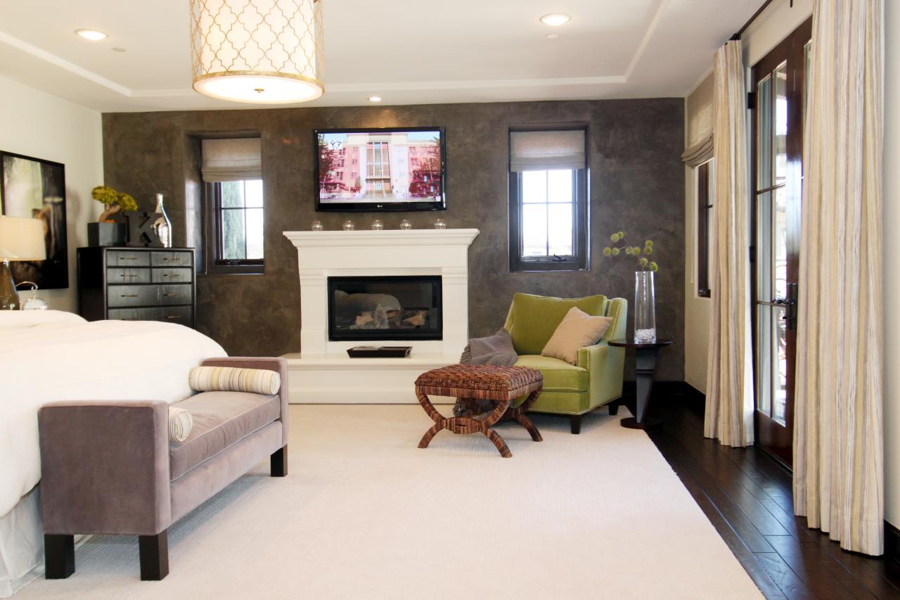 Contemporary Master Bedroom With Seating Nook And Fireplace Hgtv