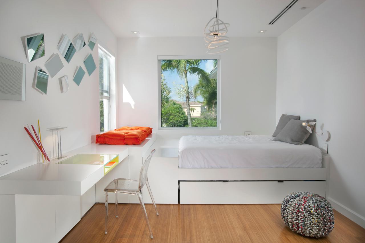 Modern White Teen Bedroom With Sleek Floating Desk Hgtv