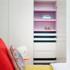 Modern Kid's Bedroom Closet With Painted Shelves