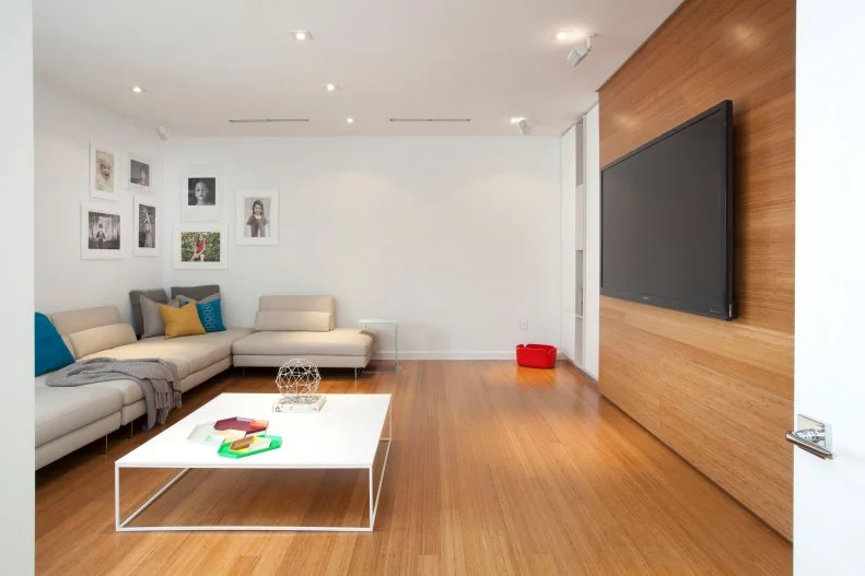 Modern living room with bamboo flooring