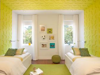 Shared Kids' Bedroom With Yellow Textured Walls 