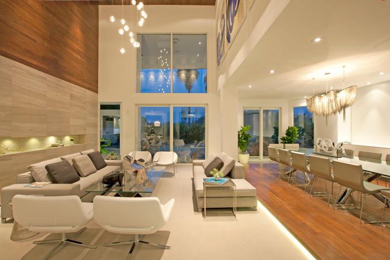 Neutral Modern Open Living and Dining Area Perfect for Entertaining
