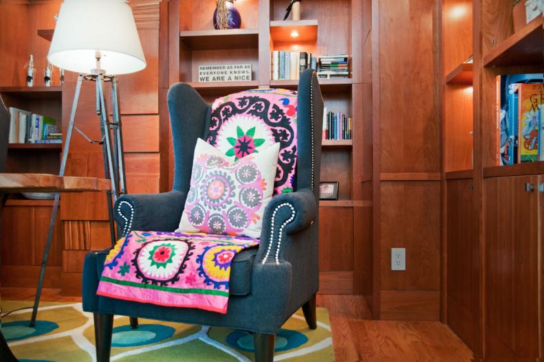 Wingback Chair with Suzani-Print Blanket