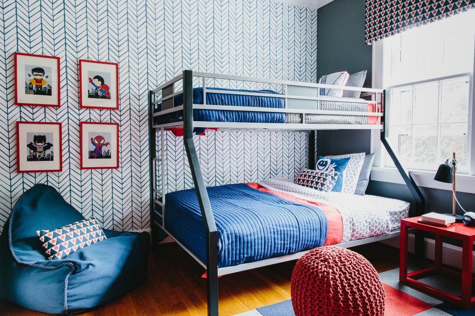 Bunk Beds in a Blue-and-White Kids Room
