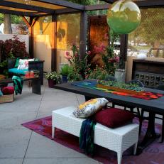 Eclectic Patio Courtyard With Colorful Textiles