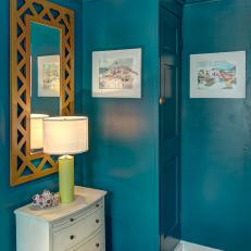 Ocean-Inspired Blue Brightens Small Transitional Home Office