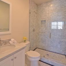 Transitional Bathroom With Gray Marble Tile Shower