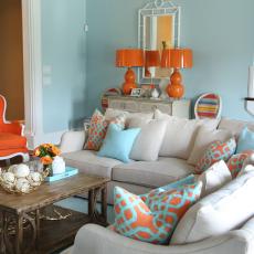Transitional Living Room With Tropical Color Palette