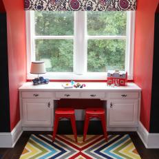 Eclectic Red Playroom With Colorful Mixed Patterns
