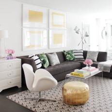 Contemporary White Living Room With Charcoal Sectional