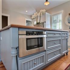 Blue Country Kitchen Island With Built-In Microwave
