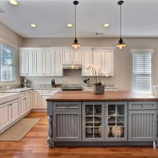 French Country Island in Family-Friendly Kitchen
