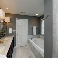 Gray Contemporary Hotel-Inspired Double-Vanity Bathroom