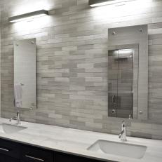 Modern White Bathroom With Sleek Gray Tile Backsplash