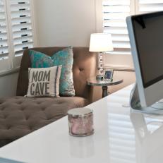 Home Office With Wood Shutters, Desk and Chaise