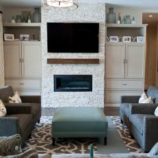 Media Wall With Fireplace and Custom Built-In Cabinets