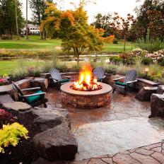Beautiful Landscaping Outlines Fire Pit Patio Area