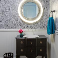 Illuminated Vanity Mirror & Wall-Mounted Faucet
