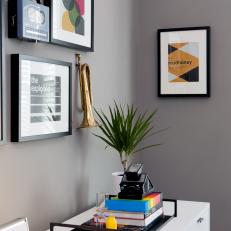 Hanging Instruments Serve as Art in Modern Gray Room