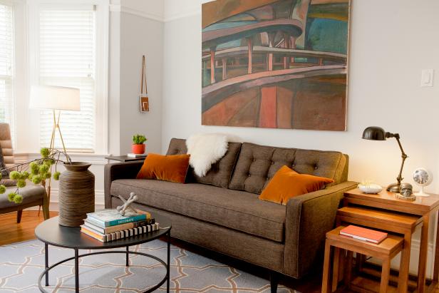 Modern Sofa with Orange Pillows 