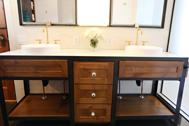 Custom Industrial Metal Bathroom Vanity, Handmade Wooden Bathroom Vanity