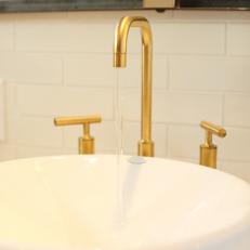 Vessel Sink With Brass Accents in Modern Master Bathroom