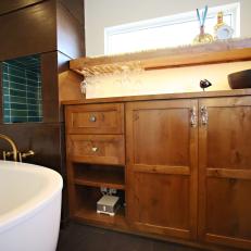 Light Wood Built-In Cabinetry in Transitional Master Bathroom