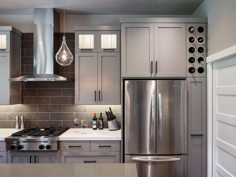 Contemporary Kitchen With Light Gray Cabinets and Stainless Appliances