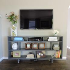 Open Gray Media Console in Neutral Contemporary Living Space