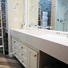 Family Bathroom With Water Closet and White Vanity