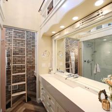 Neutral Transitional Family Bathroom With Double Vanity