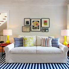 Eclectic Multicolored Living Room With White Sofa